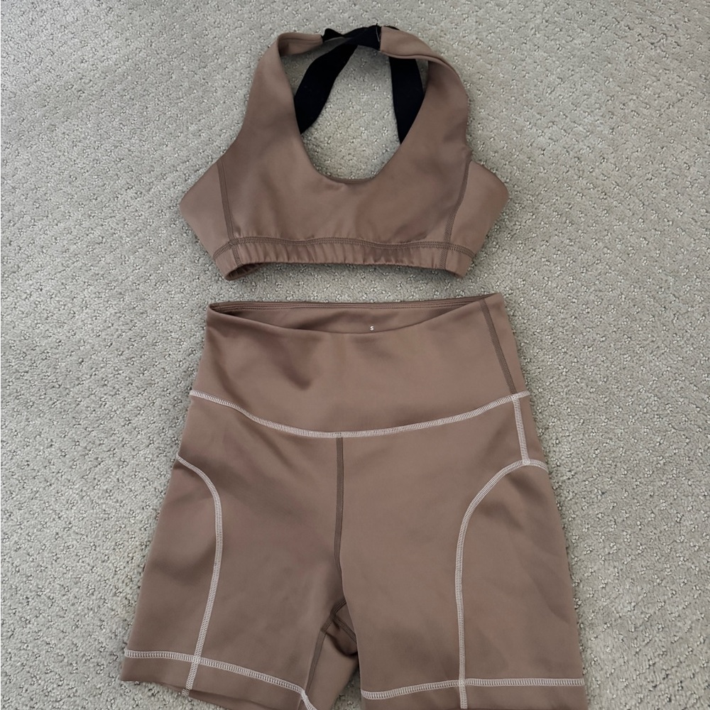 Tan Lines Beige and Black Workout Set